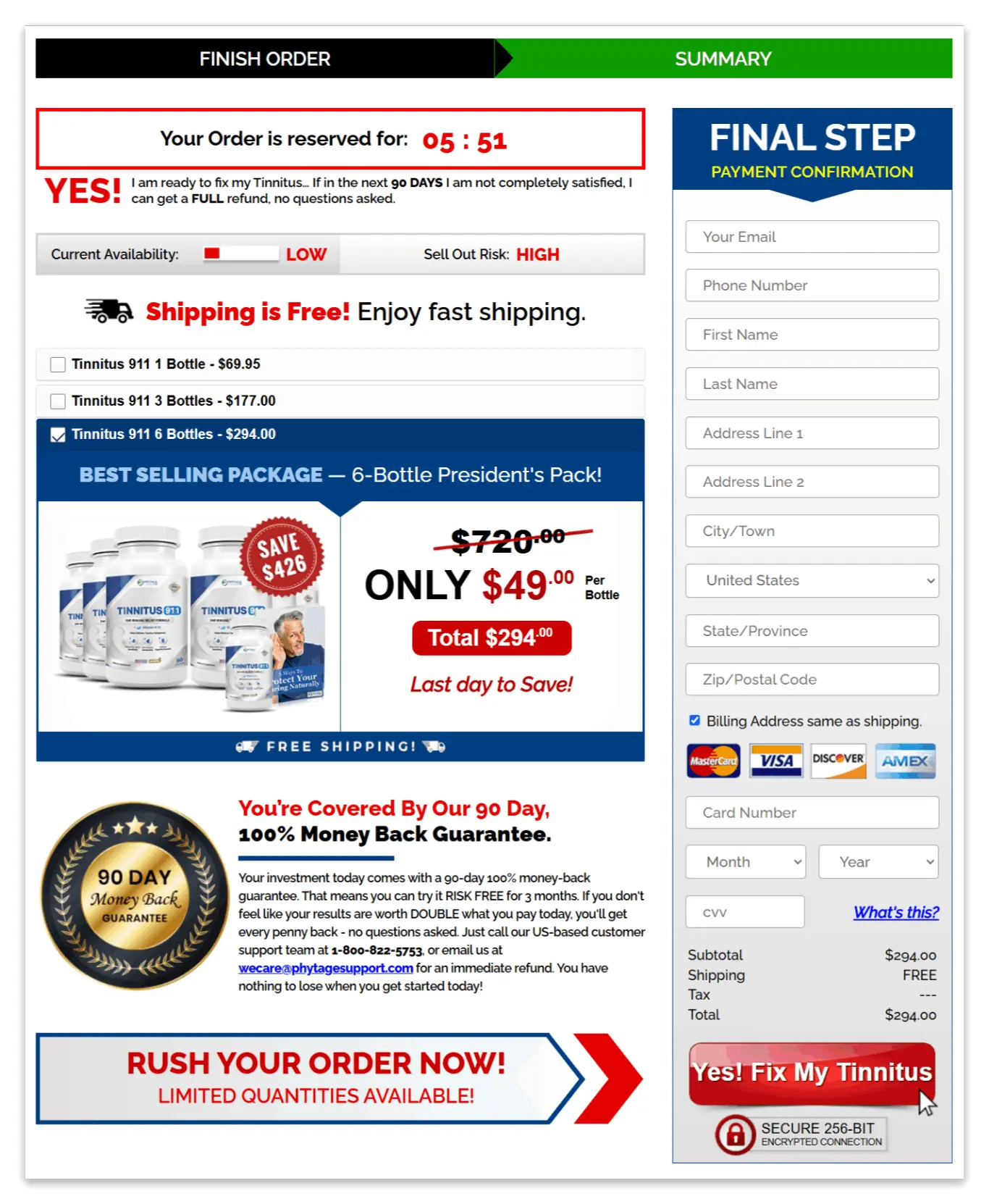 Tinnitus 911 secure checkout page